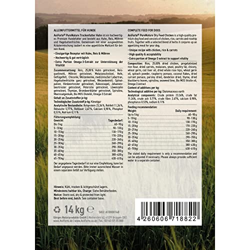 AniForte Natürliches Hunde-Futter Trockenfutter LandChicken 14kg, Zartes Huhn mit Reis, 100% Natur, Allergiker, Glutenfrei, Karotten & knackigem Chicorée, ohne künstliche Vitamine