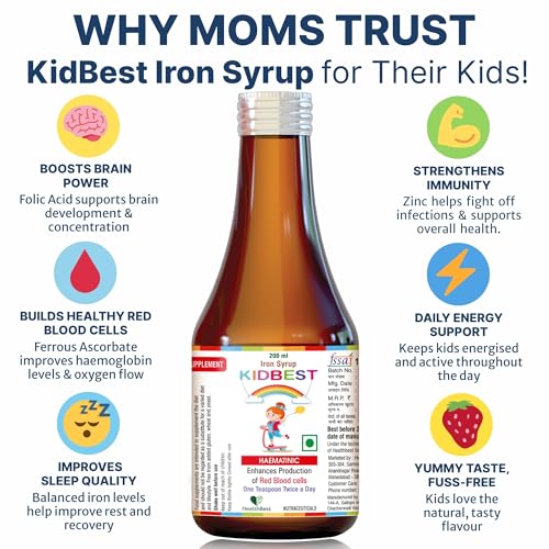 Image of HealthBest Iron (Haematinic) Syrup | Zinc | Folic Acid | 200 ML