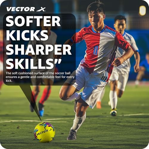 Image of Vector X Xtreme Football, 32 Panel, 3D Embosed TPU Stitched Matrial, Suitable for Soft & Dry Groun, Hard Ground with Grass & Artificial Turf, Match Ball Szie- 5 Color - Neon