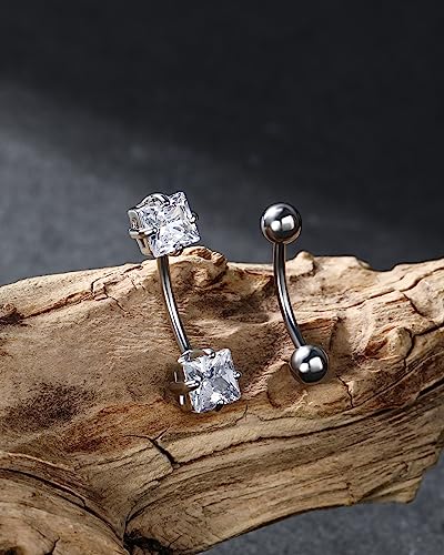 Jewseen 2pcs 16g Small Size Belly Button Rings Pack Surgical Steel Square AAA CZ Curved Barbell Navel Rings New3
