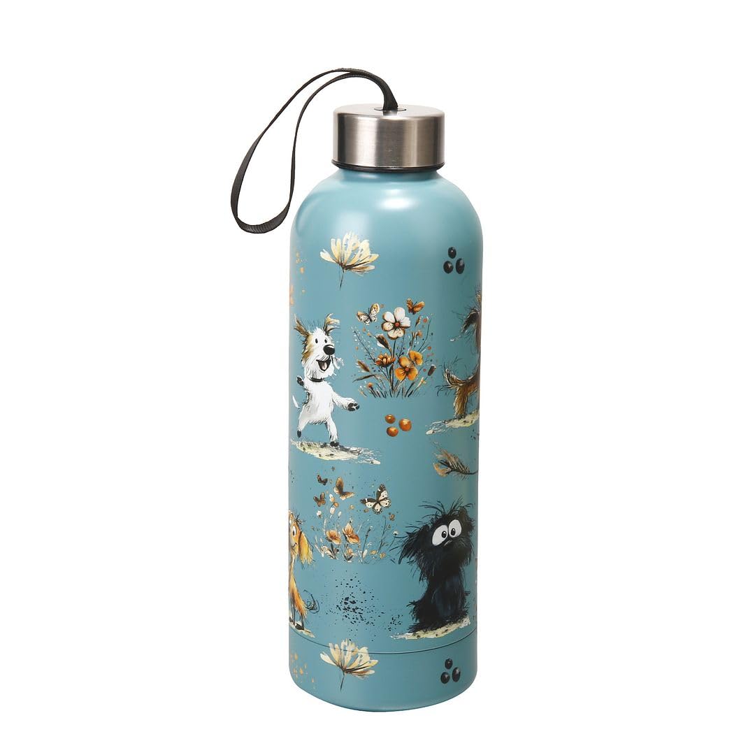Eco Chic Reusable Thermal Bottle Stainless Steel Leakproof Insulated Water Bottle (Whimsy Dogs Blue)