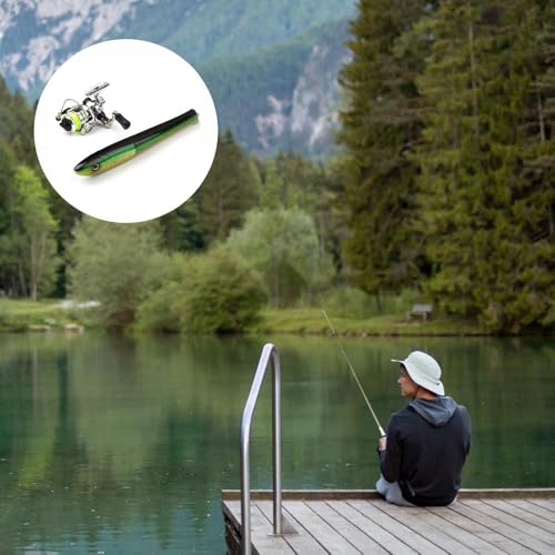 Taschenangelrute, leichte Teleskopfischrute Fischform Stift Angelrute mit Rolle & Schnur für Salzwasser Süßwasser Angeln