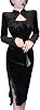 Women's Long Sleeve Velour Midi Cheongsam Dress Vintage Floral Embossed Mandarin Collar High Slit Sheath Dress