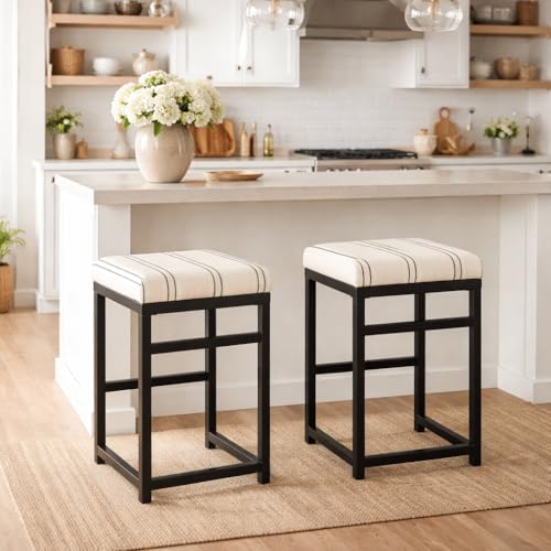 Image of HomePop Metal Frame Counter Stool, 24-Inch, Black & White Stripe