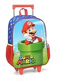 Mochila Infantil com Rodinha, Super Mario Bros, G, Vermelha, Luxcel