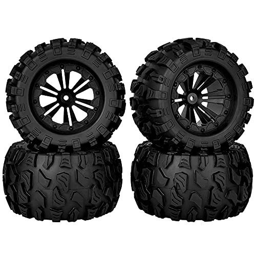 GLOBACT RC Truck Wheels and Tires 12mm Hex 1/10 Scale RC Monster Truck Buggy 2.8â€œ PreGlued RC Tires and Rims with Foam Inserts for 1/10 Traxxas Axial Arrma Redcat Rc4wd RC Monster Truck â€‹Buggy