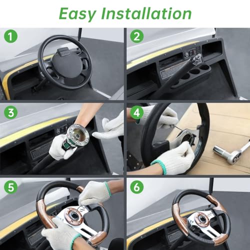 10L0L Golf Cart Steering Wheel, Universal Design Fit for for Yamaha, EZGO RXV & TXT, Club Car DS, Club Car Precedent Tempo, Most Golf Cart (Asphalt Gray)