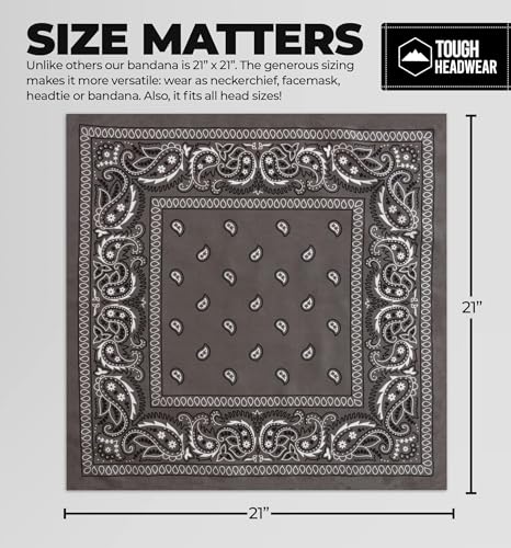 Image of Bandanas for Men & Women - Paisley Bandana - Head Wrap, Scarf - Large 21x21 (Dark Gray)