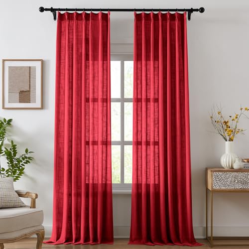 Swandream Pinch Pleated Linen Curtains for Living Room, Light Filtering