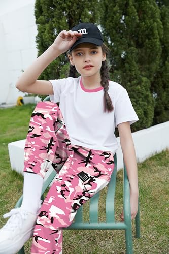 Image of Betusline Girls 2 Piece Summer Outfits,Kids Casual Short Sleeve Crop Top & Cargo Jogger Pants Sets,4T-14Y