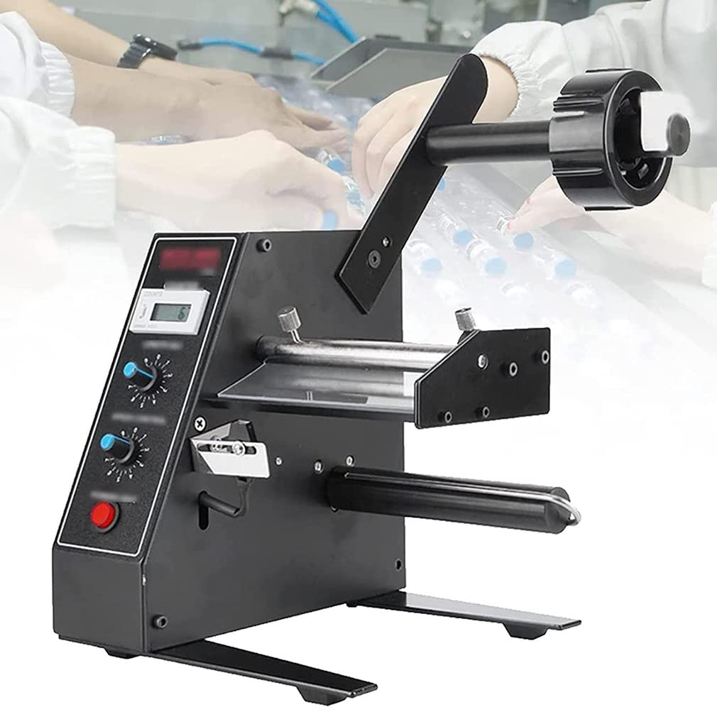 MONSEG Electric Label Stripping Machine Automatic Label Dispenser, 1-8m/min Speed Adjustable, 0-999999 Auto Counting Function, Portable Label Applicator Sticker Separating Label Stripping