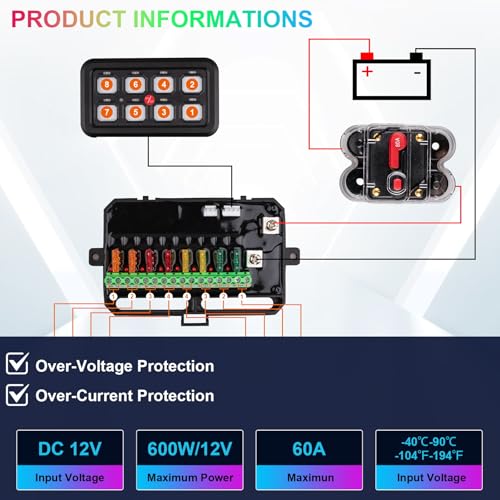 image for Defabee 8 Gang Switch Panel Control Panel, RGB Toggle Momentary Pulsed