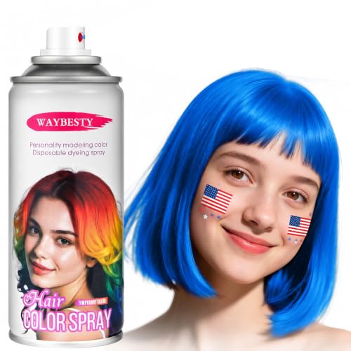 Blue Hair Spray Temporary Hair Color Spray for Kids Women Men One-Day Temporary Blue Hair Dye Washable Hair Wax Color Natural Hair Strong Style for World Cup 2026 Party Cosplay (4.06 OZ)