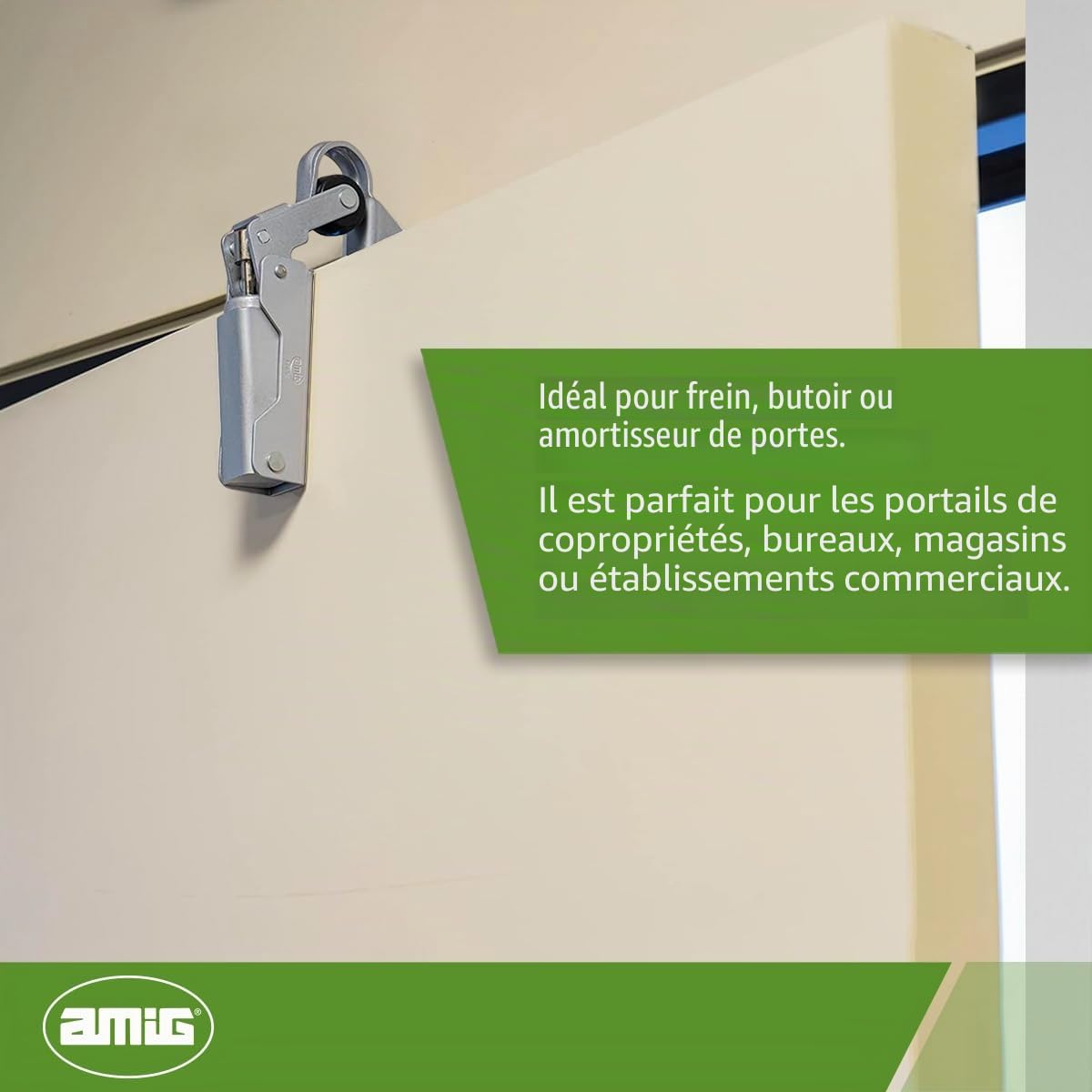 Amig - Retenedor de porte - Fermeture hydraulique de porte - Fabriqué en aluminium - Dimensions : 108 x 32 mm - Idéal pour frein, butée ou amortisseur de portes - Couleur: Argent - Poids maximum 40 kg