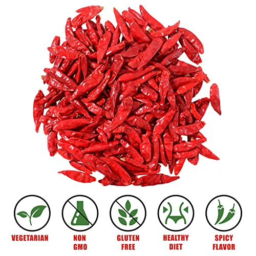 Image of Dried Chili Peppers Chiles, Dry Red Chilis Pepper For Cooking Chinese | Chinese Hot Chili Oil and Hotpot, Natural, Non GMO, Gluten Free, 5.3oz, Mild Hot, Ideal for Gift