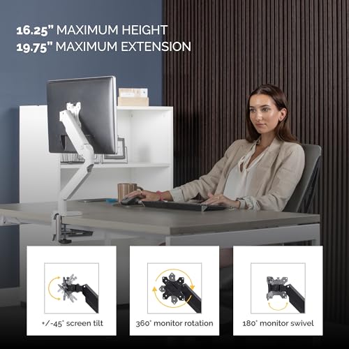 Image of Fellowes Platinum Series Single Monitor Arm for 40-Inch Monitors, Full Motion, 360 Rotation, VESA Mount with Grommet or Clamp, USB Ports, Ergonomic, White, 8056201