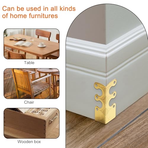 Image of 6Pcs Skiffers Baseboard Corner Protectors, Rustic Vintage Metal Corner Guard, Decorative Baseboard Shield, Brass Skirting Board Protection, Antique Bronze Furniture Edge Protector (Gold)