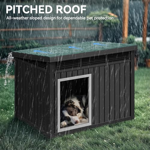 YITAHOME Plastic Dog House, Indoor & Outdoor Dog Kennel with Lift-Up Sloping Roof, Waterproof & Ventilated for Small to Medium Dogs, Easy to Clean Design, Black - Image 5