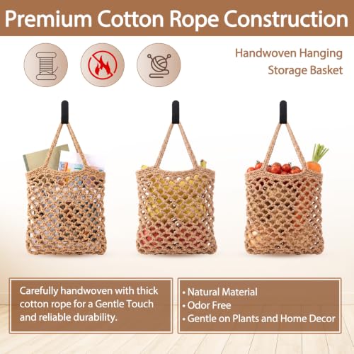 Image of Honeydak 3 Hanging Baskets, Light Linen, Mesh, Cotton Rope