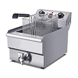 Freidora 3000W 10L Professional Uso Doméstico Y Comercial Freidora Eléctrica De Un Tanque De Acero Inoxidable Con Válvula De Aceite Fácil Limpieza Para Pollo Frito, Papas Fritas