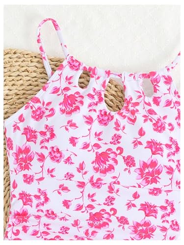 Image of Milumia Girl's Floral One Piece Swimsuit Spaghetti Strap Swimwear with Cover Up Skirts