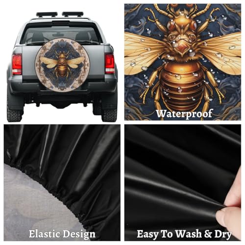 Image of Spare Tire Cover for RV Trailer, Retro Bee Tire Covers Universal Fit for Travel Trailer Camper Jeep RV SUV Truck Waterproof Wheel Cover (16 inch for Diameter 29 inch - 31 inch)