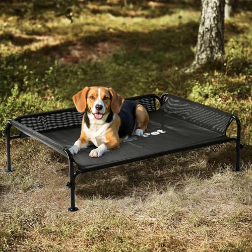 Gardner Pet Hundeliege Outdoor, Erhöhtes Hund Haustierbett, Kühlendes Hundebett für Draußen, Haustierliege Waschbar und Robuster mit guter Luftzirkulation, Schwarz, M, 107 x 76 x 31 cm