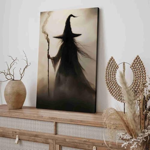 Halloween Witch Wall Art Print Witchy Print Moody Vintage Style Rustic Witch Art 8x12in-Framed — view 4