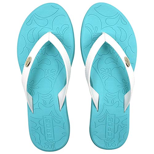 Womens Yoga Mat Flip Flops Comfortable Beach Leather Strap Thongs Sandals With Lightweight EVA Sole,Blue Size 7