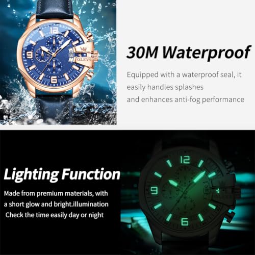 Image of OLEVS Men Watch Big Face Chronograph Waterproof Leather Strap Fashion Watch