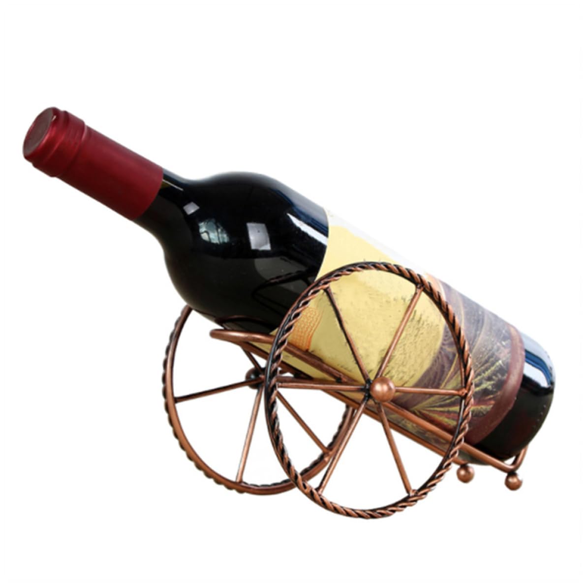 Hperu Metal Wine Rack Holder Wine Rack Iron Two Wheels Holder Shelf Decorative Tabletop Bottle Holders