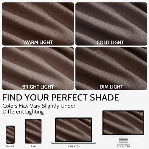 Image of Cappuccino Curtains 63 Inches Long 2 Panel Sets for Living Room Bedroom, Light Filtering Linen Drapes for Kitchen Windows Rod Pocket or Back Tab Curtain,Semi Sheer 52x63