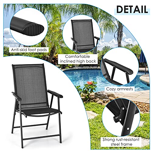 Image of Giantex Set of 4 Patio Folding Chairs, Outdoor Chairs with Armrest, Portable Dining Chairs for Porch Camping Pool Beach Deck Lawn Garden, 4-Pack Patio Chairs, Metal Frame, Black