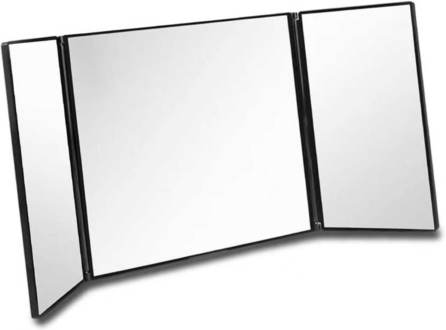 Universal Fit Tri Fold Foldable Clip On Car Sun Visor Vanity Mirror for Makeup and Travel Use in Auto Truck SUV and Rear View Mirror Applications Size 12 x 5.5 Inches Black