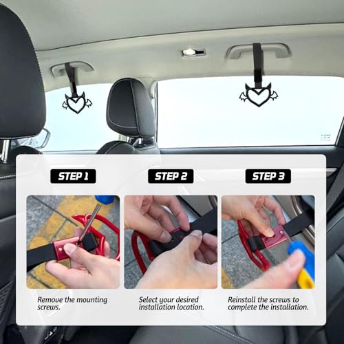 Image of 2 Pcs Devil Heart Shaped Car Handle Strap - JD M Drift Charm Rear Bumper Warning Ring Decor for Car Interior Exterior, Subway Bus Handle Accessory, Cute Heart Car Decor Gift (Black-Wing)