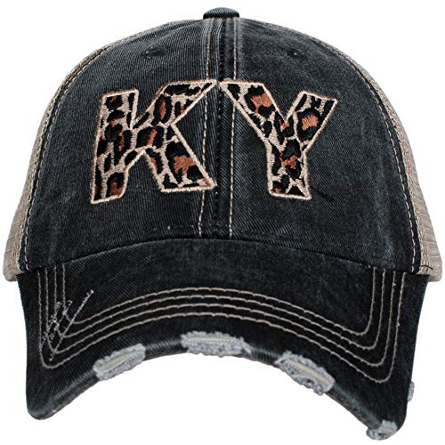 Katydid State Leopard Baseball Hat - Trucker Hat For Women - Stylish Cute Baseball Cap (Black, Kentucky) #TOP16
