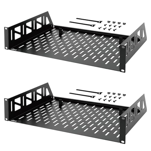 Tecmojo 2 Pack 2U Rack Shelf 19 inch Rack Mount Shelf 12 inch Depth with Anti-Slip Stops Server Rack Shelf and Network Shelf for 19 in Equipments 55lbs Capacity of Vented 2U Shelf Black No Lip