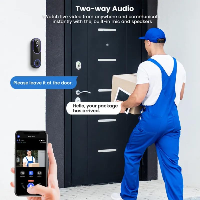 Image of Wireless Video Doorbell Camera, Smart Security, 1080P, AI Human Detection, Night Vision, Instant Alert, Two-Way Audio, 2.4G WiFi Only, Simple Installation, Rechargeable Battery, Cloud Storage
