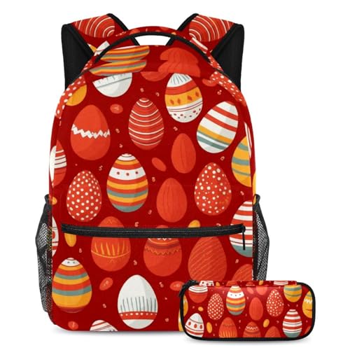 Ensemble cartable grande capacité rouge et multicolore pour garçons et filles