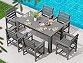 SERWALL Patio Dining Set for 6, Outdoor Dining Sets for 6 Person with 1 Umbrella Hole Cut-Out Rectangular Table and 6 Chairs, HDPE Dining Sets for Garden, Backyard, Poolside, Gray