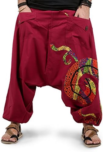 Mens Boho Hippie Cotton Baggy Wide Leg Handmade Harem Pants - Patchwork Design
