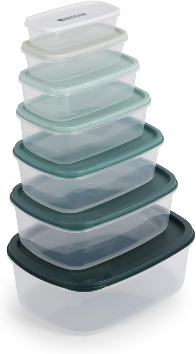 7pcs Plastic Storage Box Set RF12486 Transparent Large Rectangle Food Containers Dishwasher Safe Freezer Safe Assorted Colors