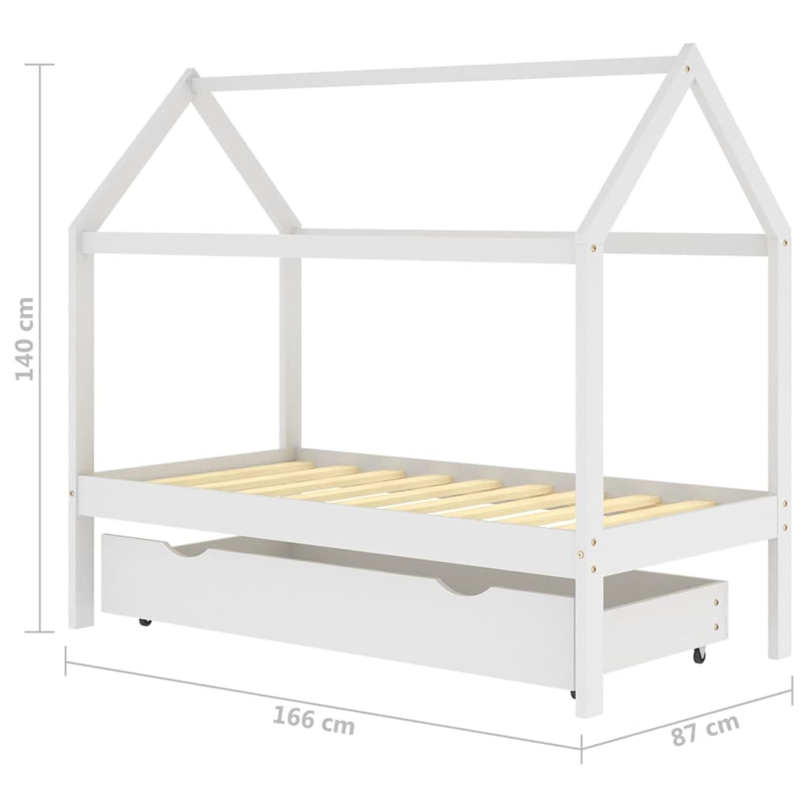 Chusui Kinderbett mit Schublade, Kinderbett, Hausbett, Betten, Kinder Bett, Weiß Massivholz Kiefer 80x160 cm