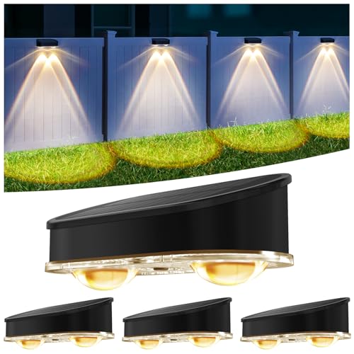 vighep Solar Fence Lights Outdoor Garden, 4Pack Wall Light Outdoor Waterproof, Ultral Bright Solar Powered Garden Fence Lights for Outside Backyard,Patio,Pathway,Yard (Warm White)