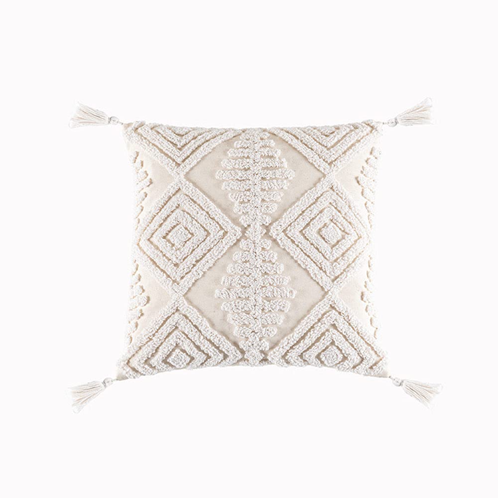 Boho Kissen, Vintage Beige Tufted Diamond Grid Jacquard Quasten Baumwolle Dekorative Kissenbezüge Marokkanisch Nordic 45X45Cm Dekokissen Bezüge Für Sofa Schlafzimmer Wohnzimmer,45X45Cm,6-Teiliges