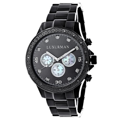 LUXURMAN Midsize Mens Black Diamond Watch 0.25ct