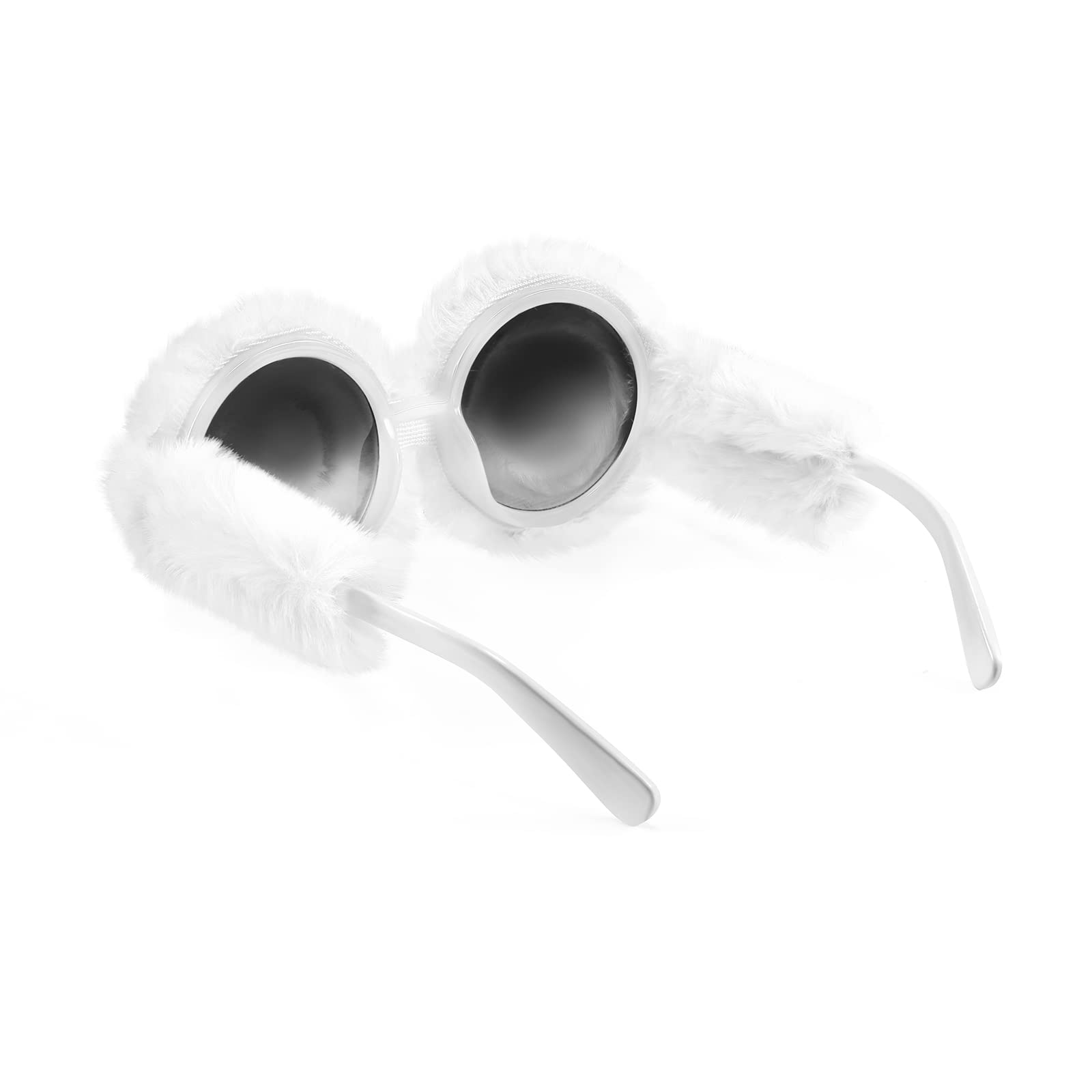 Gafas de sol redondas mullidas de felpa para mujer, estilo punk, de terciopelo suave, hechas a mano, para fiesta, cosplay, B2889, Blanco 2