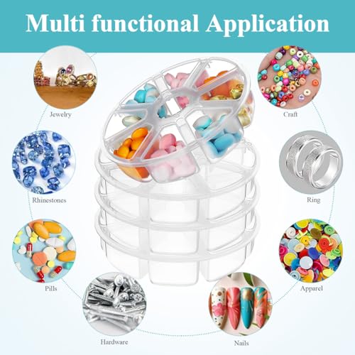 Image of COHEALI Round Storage Box Plastic Organizer with 8 Clear Compartments 4.0 Inch Bead Organizer Box for Jewelry Earrings Diy Nail Art Desktop Storage