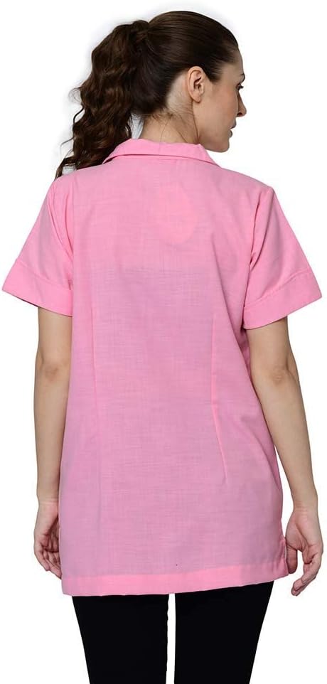 Professional Pink Lab Coat for Women and Men, Short-Sleeve, Unisex