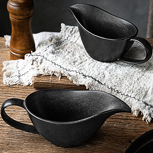 Hemoton Gravy Boat, Ceramic Sauce Jug with Smooth Handle and Lip Spout, Serving Salad Dressing Broth Ketchup Black-Pepper - Image 3
